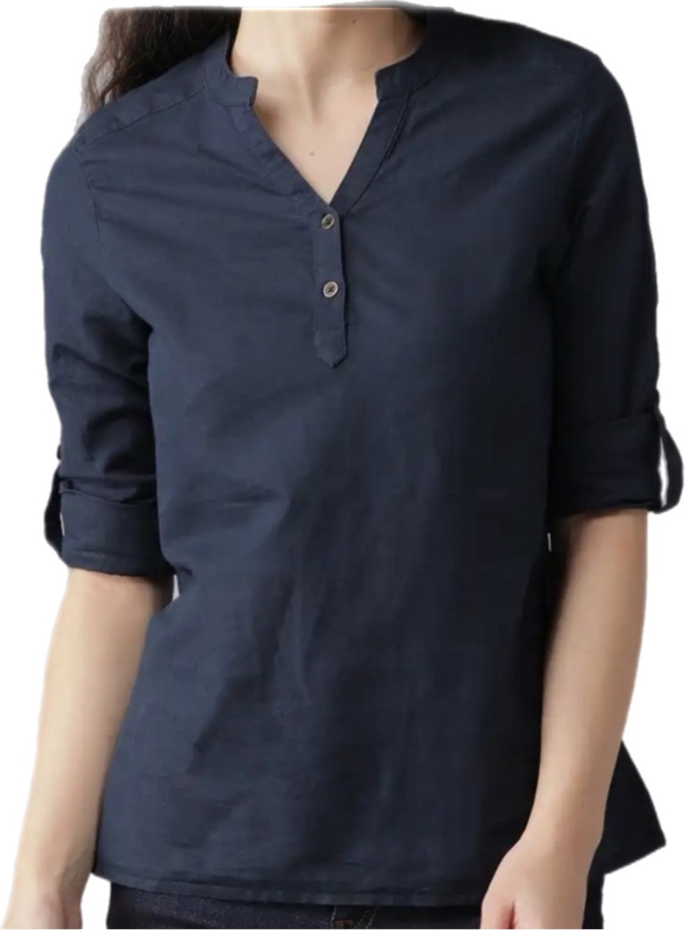 Roadster Black Myntra Long-Sleeve Shirt Top Madarin Henley Collar Medium Cotton